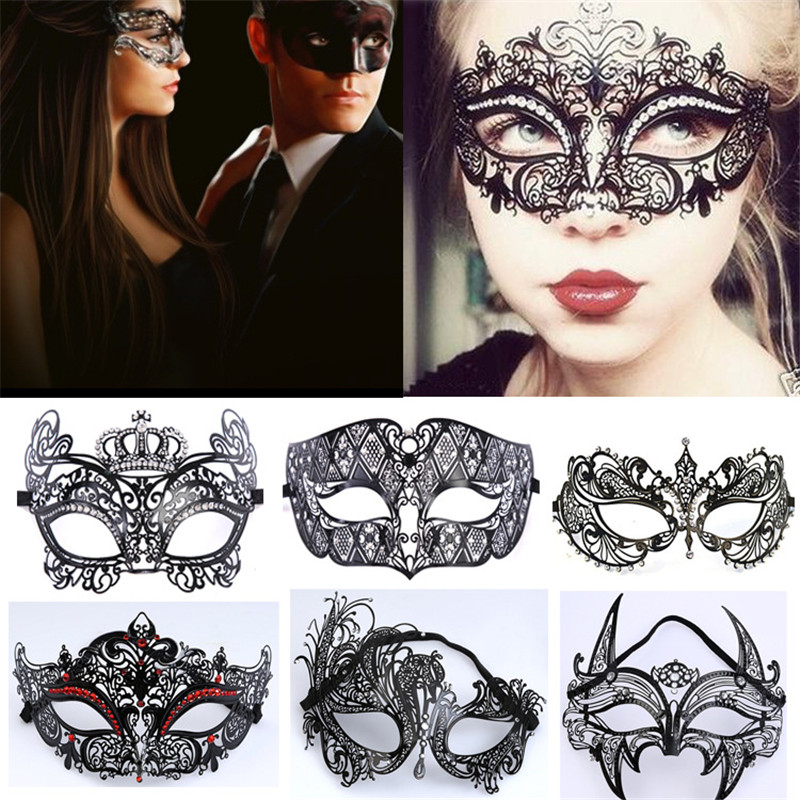 

Metal Rhinestone Black Party Masks Venetian Masquerade Mask Costume Ball Event Wedding Party Mask Wedding Supplies