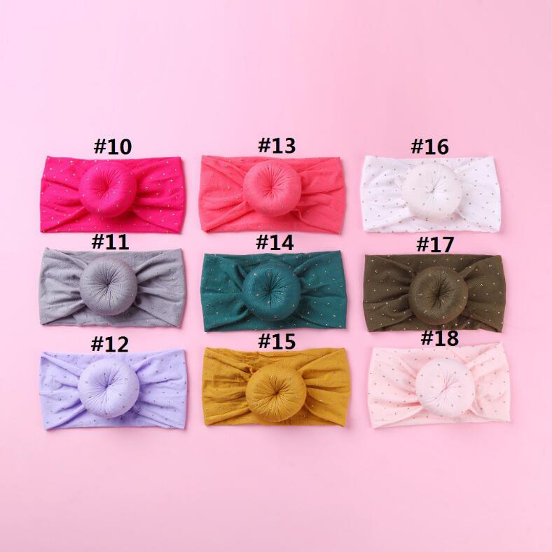 

24PC/lot Gold Dot Wide Nylon Turban Headband Cute Newborn Donuts Headband,Baby Gilrs Donut headwraps,Baby Girls Hair Accessories, Multi