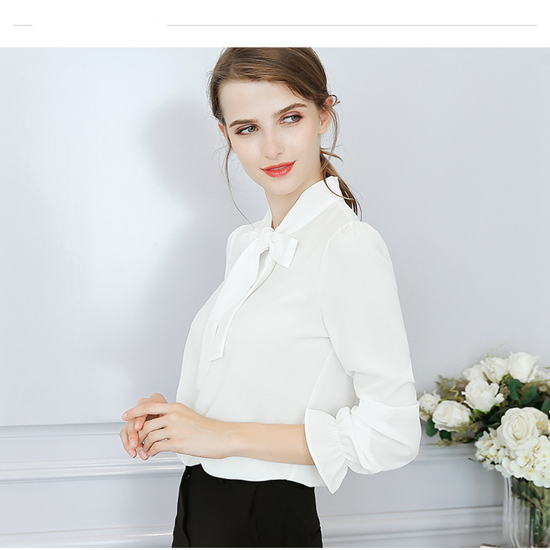 

New 2019 Spring Blouse Long Sleeve Women Tops Chiffion Shirt Bow Slim Tunic Plus Size White Blouses Shirt Office Lady Casual Top