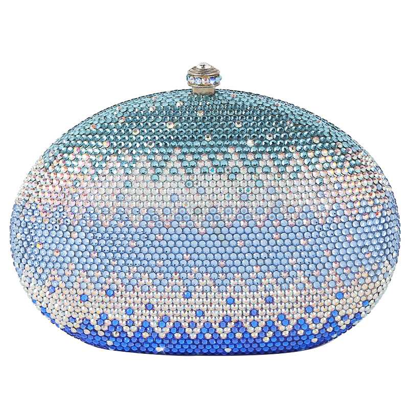 

2020 New women crystal Dress blue evening Bag female Diamond Clutch purse lady's Mobile Phone one shoulder bags bridal handbag, Color same as pictur