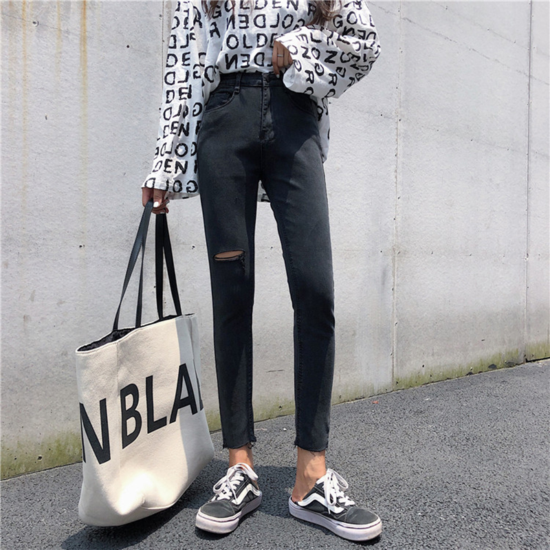 

high waist black skinny jeans woman 2019 autumn Vintage ripped mom jeans women plus size stretch Ladies denim femme, As pic