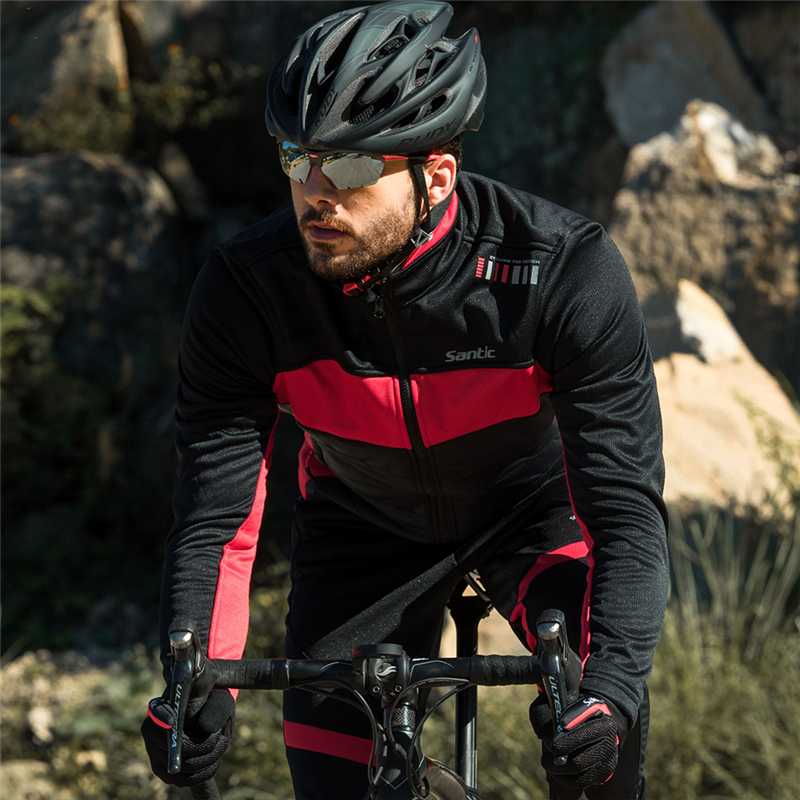 

Santic Men Cycling Waterproof Jackets Winter Fleece Long Sleeve Thermal Ciclismo MTB Bike Bicycle Windbreaker M5C01059R/V, Green