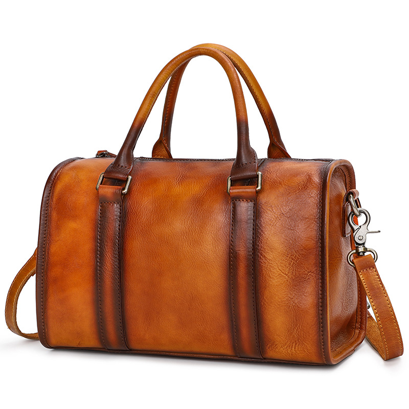 

2020 European and American Fashion Women's Leather Bags Skin Vintage Ladies Shoulder Bag Full-Grain Leather Solid Color Handbag, Brown