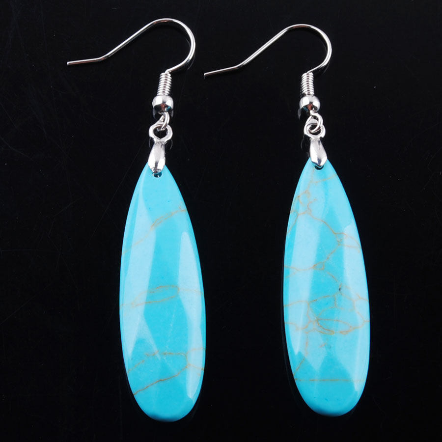 

WOJIAER Blue Turquoise Dangle Hook Earrings Reiki Natural Gem Stone Beads Drop Earring Vintage Faceted Polygon for Female Jewelry R3202