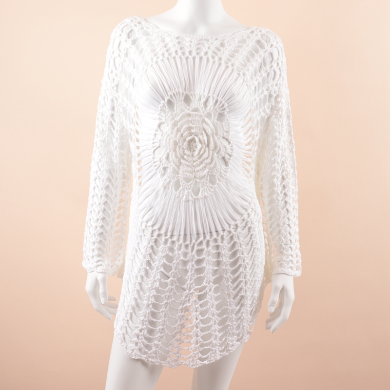 

A3228 Sexy Ladies Crochet Handmade Beach Tunic Plus Size Summer Swimming Suit Bikini Cover Up Beachwear One Piece Saida de praia