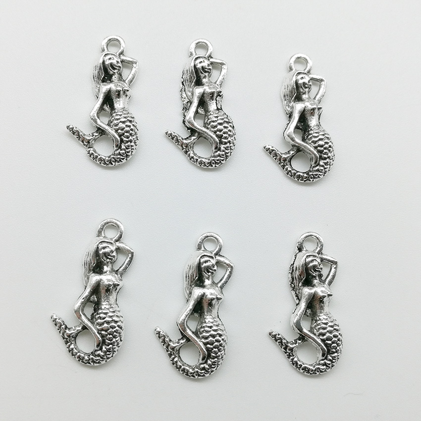 

Lot 100pcs Mermaid sea-maid antique silver charms pendants Jewelry DIY For Necklace Bracelet Earrings Retro Style 22*11mm