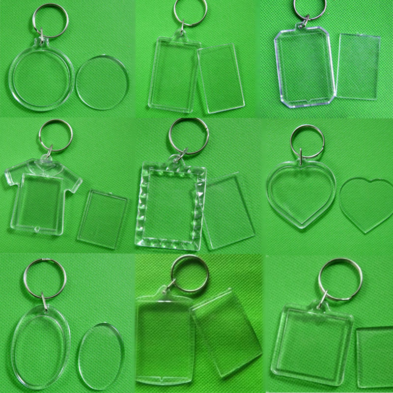 

Wholesale DIY Acrylic Blank Photo Keychains Shaped Clear Key Chains Insert Photo Plastic Keyrings Free Shipping