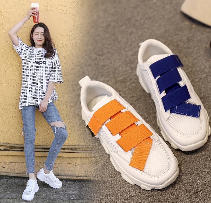 

Breathable mesh sports shoes women 2019 new thick-soled summer tie with muffin bottom casual shoes, Multicolor