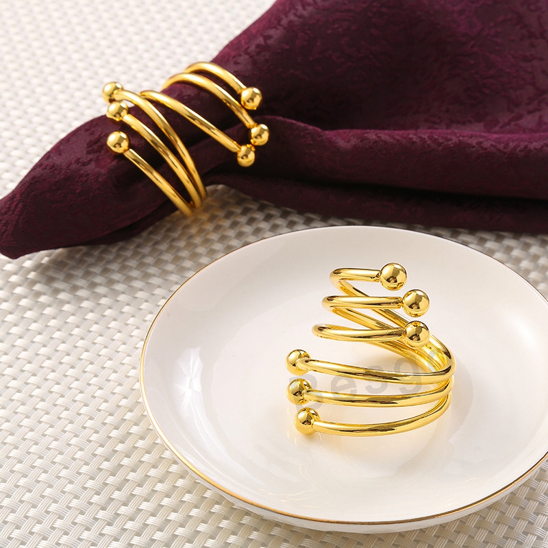 

Spring Double Bead Napkin Ring Western Food Napkins Rings Gold Silver Hotel Home Table Trinkets Towel Holder Buckle Decoration DBC BH2780