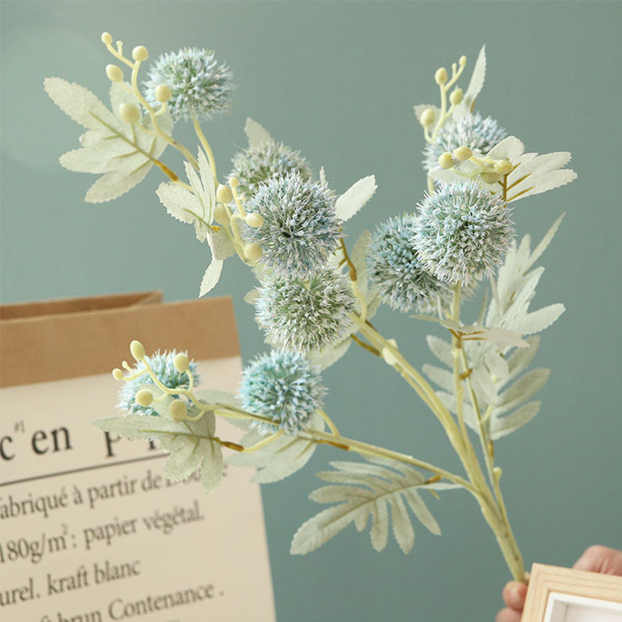 

88CM Artificial Plastic Thorn Ball Dandelion Flower Artificial Flowers With Leaves Fake Flower Plants DIY Home Garden Decoration, Blue