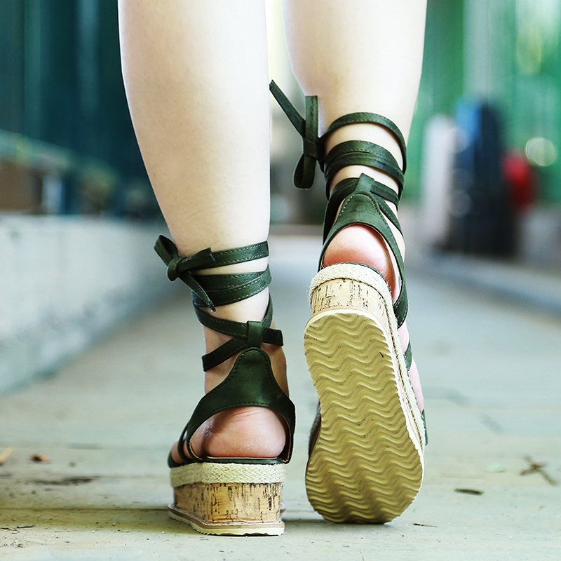

Summer White Wedge Espadrilles Women Sandals Open Toe Gladiator Sandals Women Casual Lace Up Women Platform Sandals
