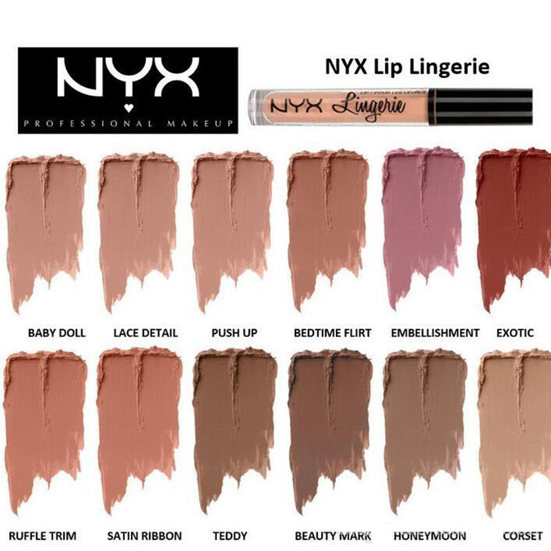 

Brand NYX lingerie liquid matte Lipstick waterproof nude lip gloss makeup cosmetics party gift 12 colors dropshipping In Stock