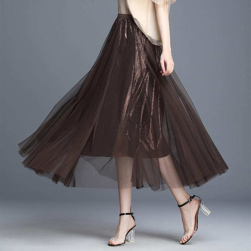 

Women 2020 Summer Pleated Skirts Jupe Femme Elastic High Waist Vintage Gradient Color Party Falda Mujer Solid Casual Midi Skirt, 803-2