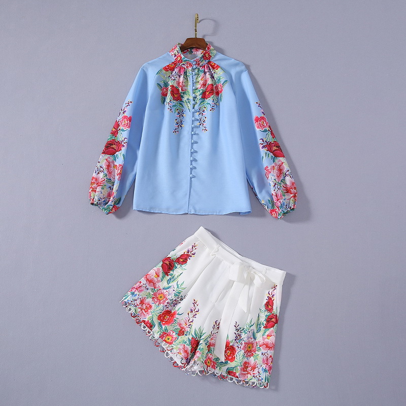 vêtements pour femmes européennes et américaines 2020 nouveau style d'été col à manches longues imprimé fleurs chemise costume short imprimé