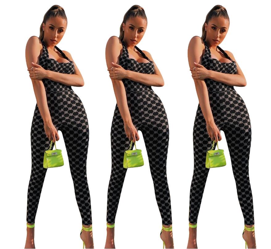 

Sexy Backless Jumpsuit Women Sleeveless Skinny Bodycon Rompers Women Party Overalls Casual halter print Playsuits, Black
