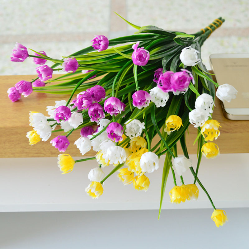 

Flone Artificial Plastic Fake Flowers 35cm Small Flower Bouquet Tulip Home Living room Warm Decoration Garden Artificial Flowers, White