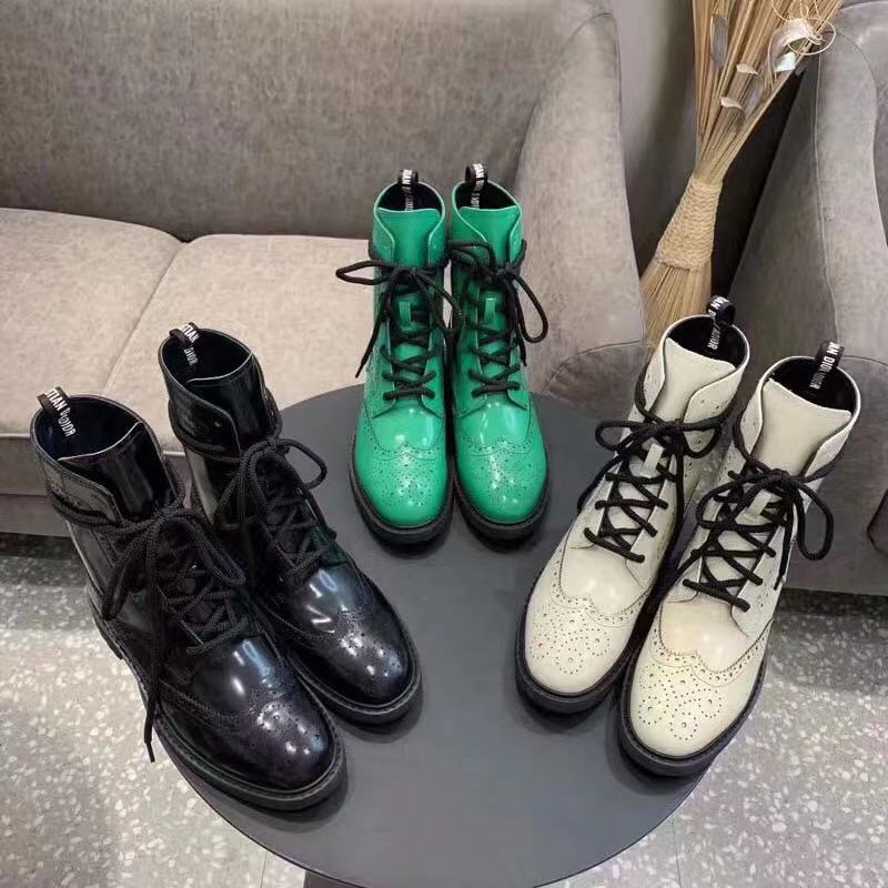 

FASHIONVILLE ~ 2019112903 40 green/white/black calf cow skin genuine leather military lace up short boots, Black/ask size first