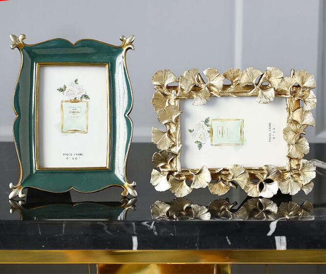 Nordic resin green 6-inch photo frame, ginkgo leaf, European retro creative ornament, table decoration handicraft-image-519657376