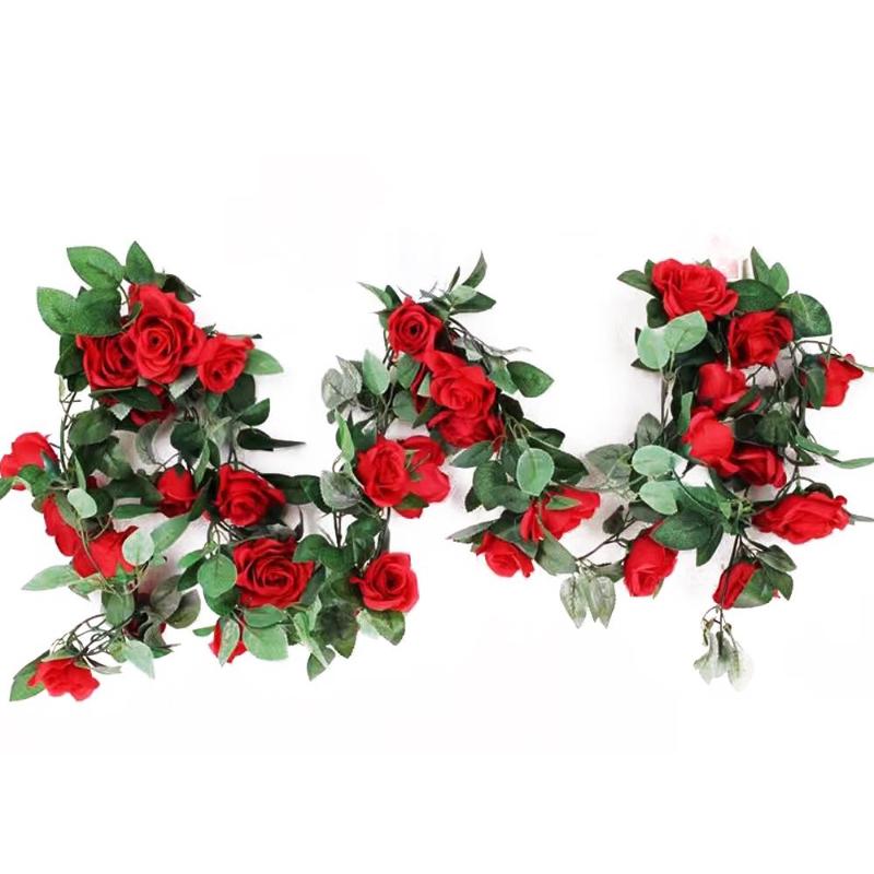 

SOLEDI 2.4M Beautiful Rose Flower String Ornament Landscaping Necessary Party Supplies Emulation Artificial Rose Flowers, Red