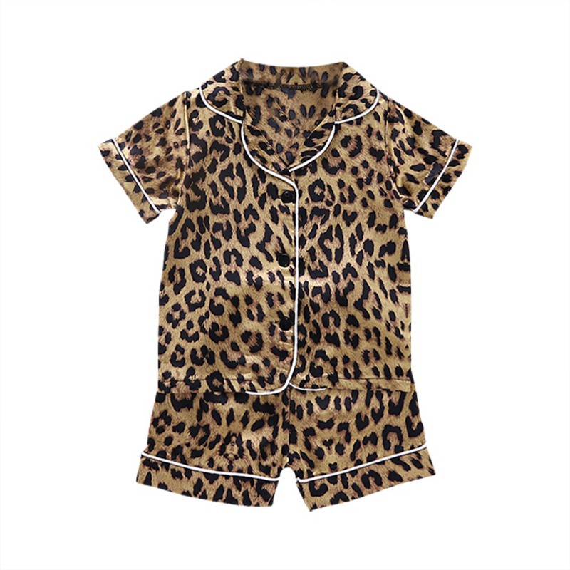

Baby Sleepwear Set Kids Boys Leopard Print Outfits Set Short Sleeve Blouse Tops+Shorts Sleepwear Pajama Sets