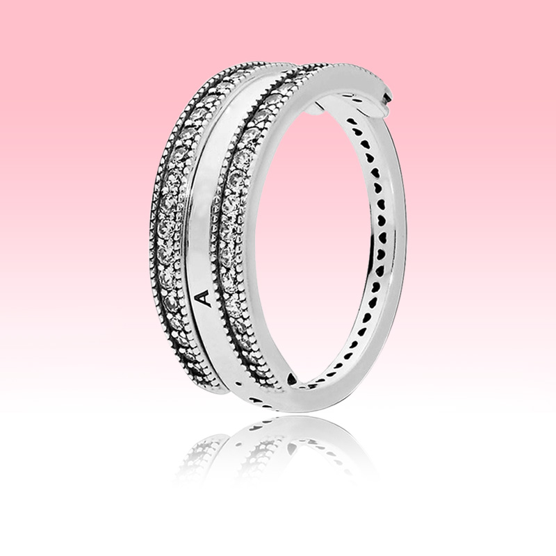 

925 Sterling Silver Reversible Rings Women Wedding Jewelry for Pandora hearts CZ diamond Engagement Ring with Original box set