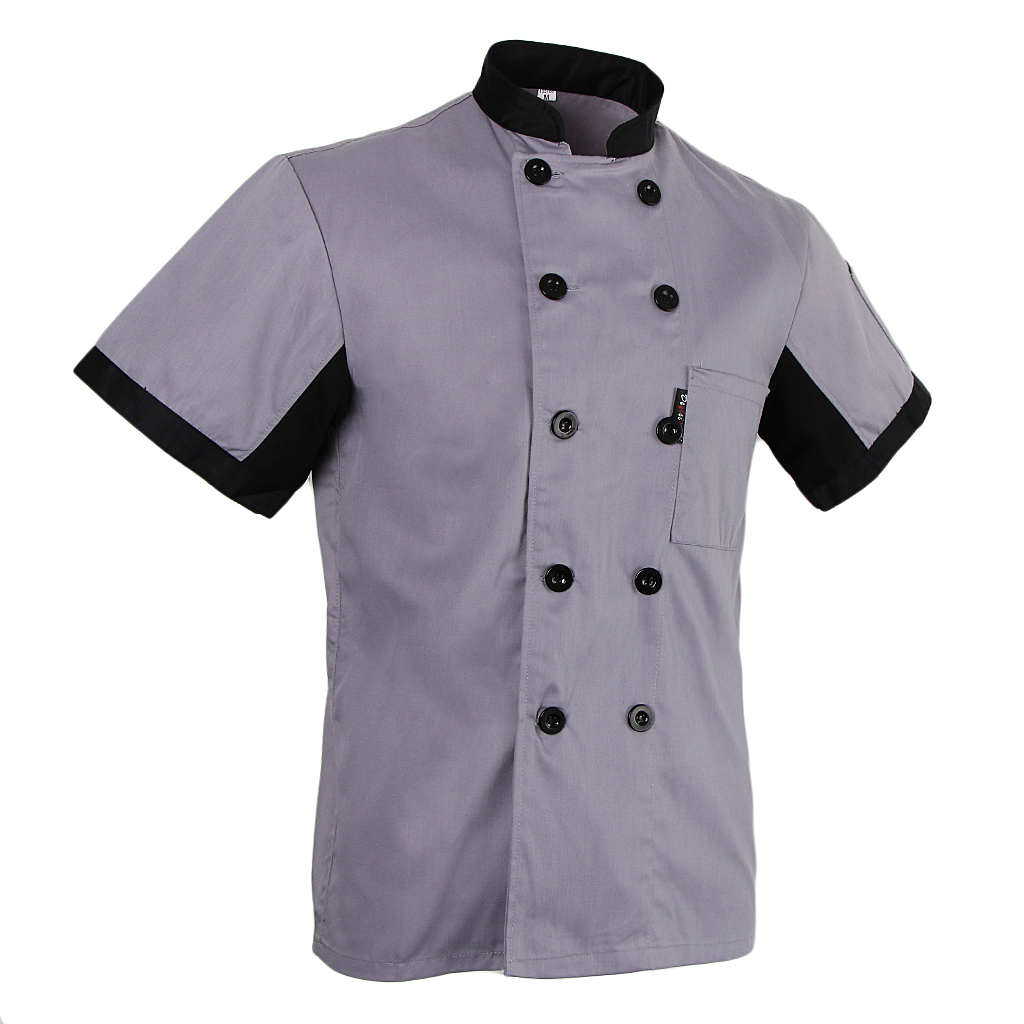 

short mesh sleeves chef jacket coat kitchen bakery uniform for women men, White;black