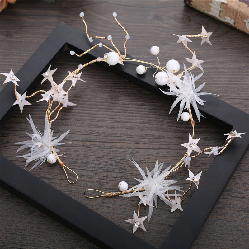 

2019 Day Han Bride Headwear Immortal Beautiful Stars Hair Decorate A String Of Beads Juan Yarn Hair Hoop White Wedding Wedding Dress