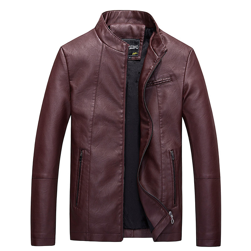 

2020 men's spring collar PU leather youth joining together the new cultivate one's morality fashion pure color leather, Burgundy