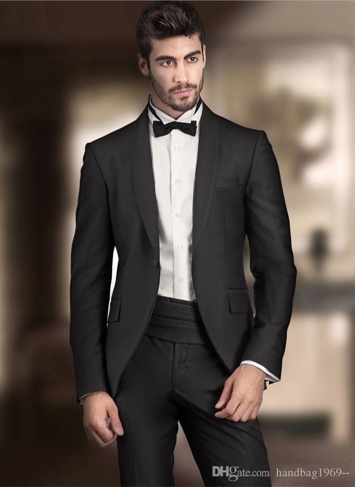 

New Arrivals One Button Black Groom Tuxedos Shawl Lapel Groomsmen Best Man Blazer Mens Wedding Suits (Jacket+Pants+Tie) D:93, Same as image