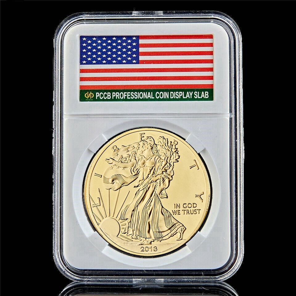 Souvenir Crafts In God We Trust Gold Plated 100 Mills 999 Fine Memorial US Eagle2013 Status Of Liberty Commemorative Coin W/Pccb Box-image-523516421
