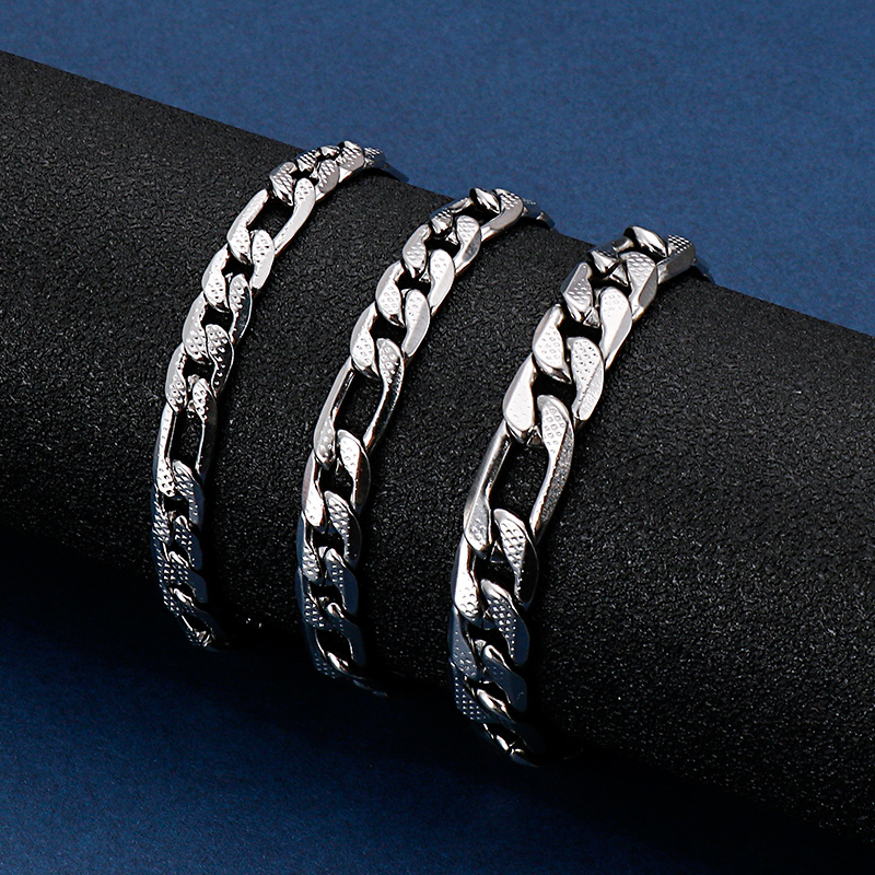 

5pcs in bulk stianless steel Embossed figaro Chain NK Chain bracelet bangle 7mm/8mm/9mm 8 inch jewelry for mens fashion gifts, Black