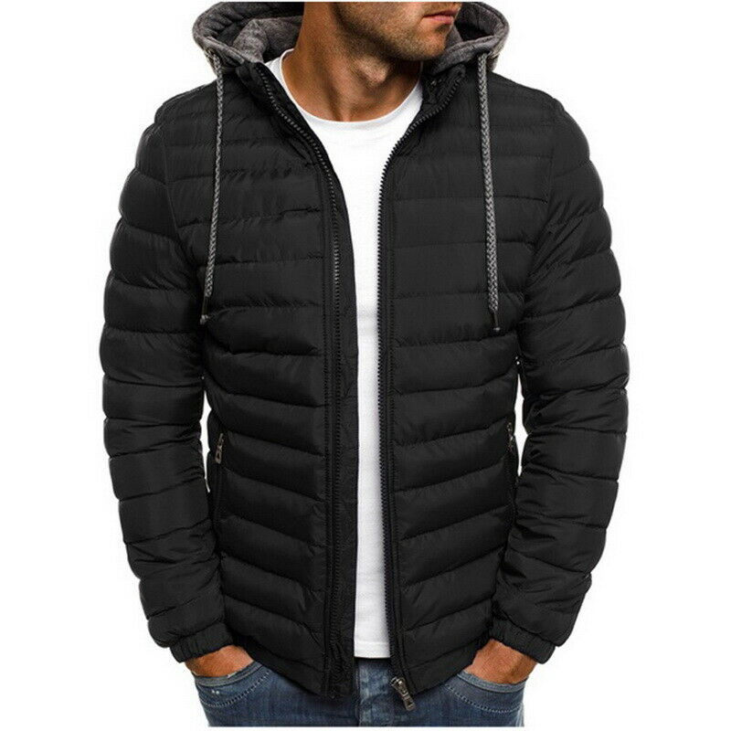 

Trendy Men Winter Jacket Coat Casual Warm Zipper Hooded Parka Solid Color Waterproof Overcoat Male Plus Size S-XXXL