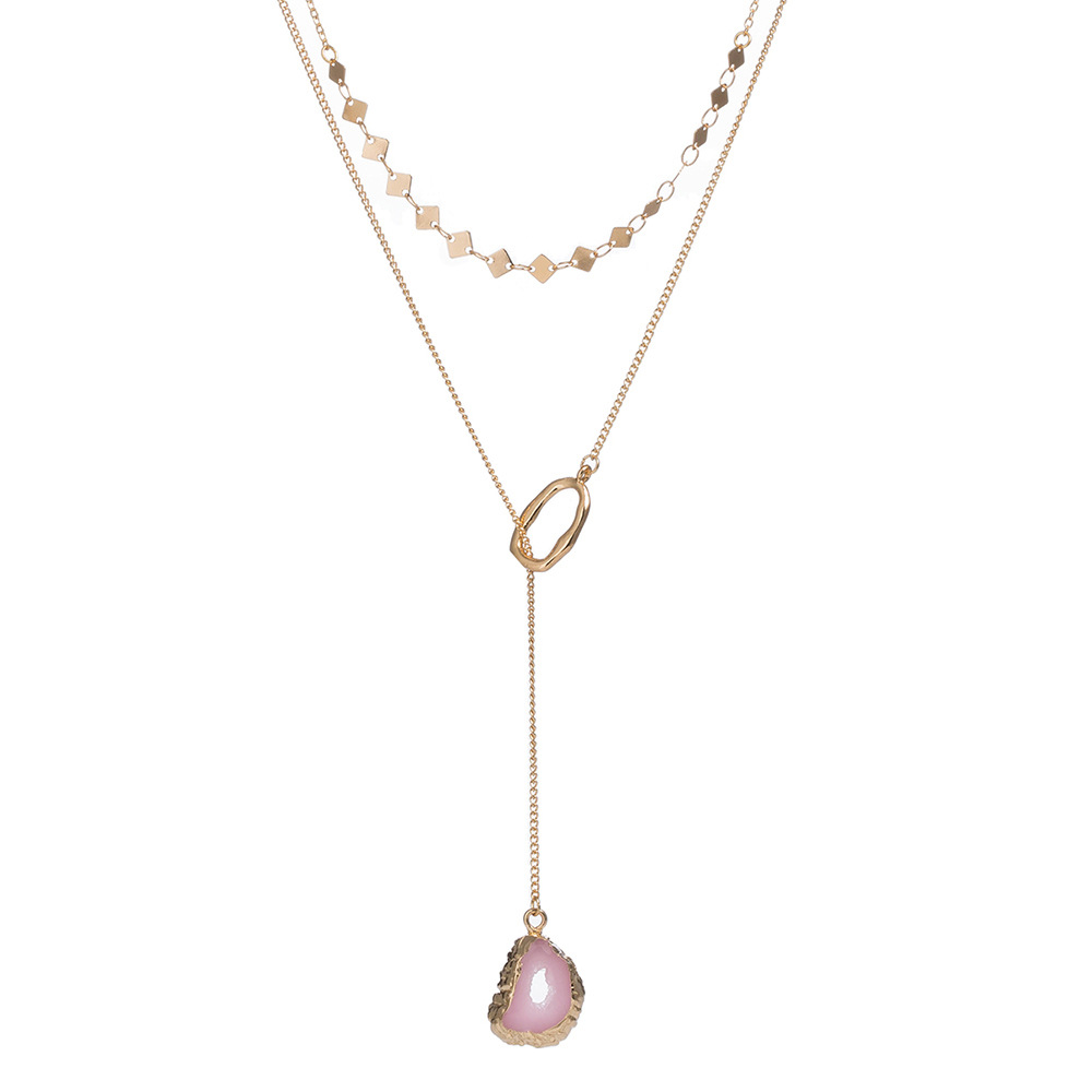 

New Ladies Double Necklace Pink Natural Stone Multi-layer Women Pendant Necklace Charm Necklace Party Jewelry Accessories, Black