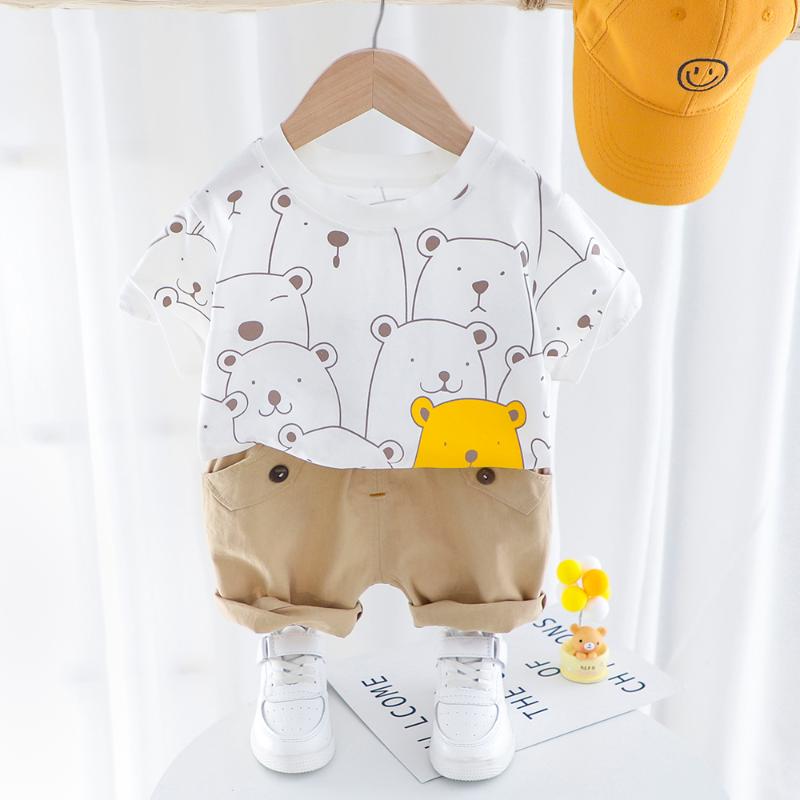 

Toddler Baby Boys Girls Clothing Set Summer Short Sleeve Cartoon Bear T-shirt Khaki Shorts 2 Pieces Children Clothes Outfits, Black