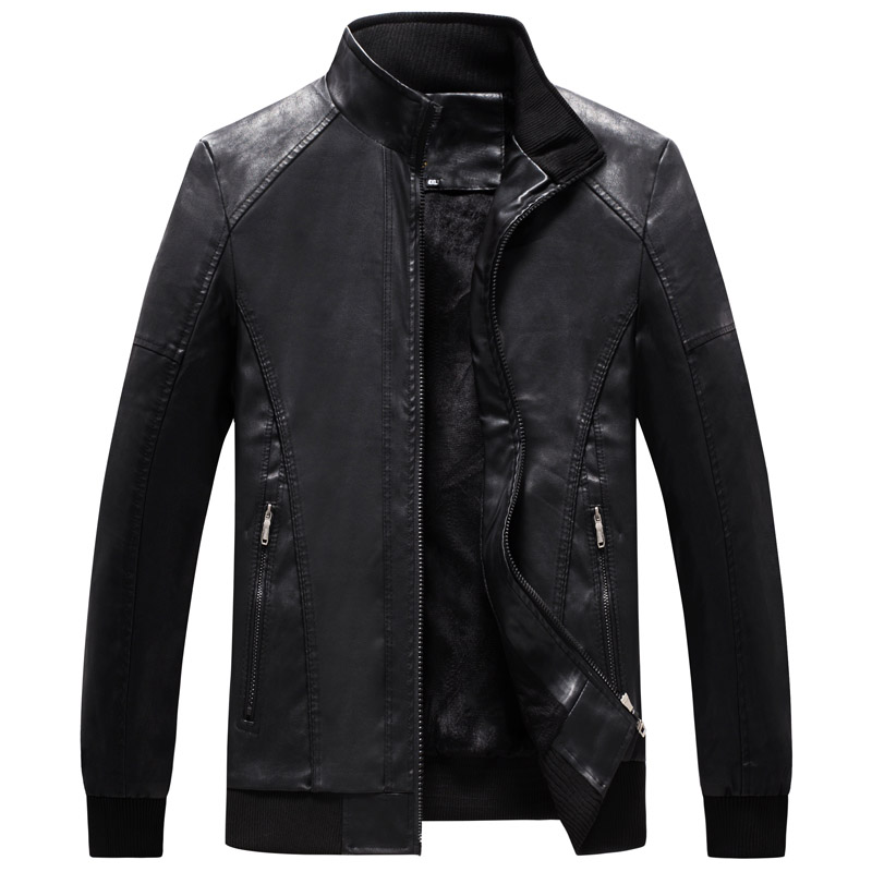 

2018 New Arrival Autumn Winter Fashion Men's PU Leather Jacket Plush Warm Windbreaker Jacket Loose Size 7XL MWP498, Black