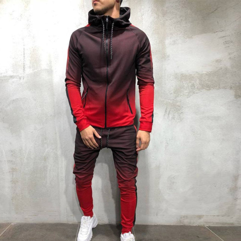 

New Sportswear Set Men 's Spring Autumn Zipper Sweatshirt Series 3d digital gradient color Man Jogging Sports Suit Two - piece, Gray a2