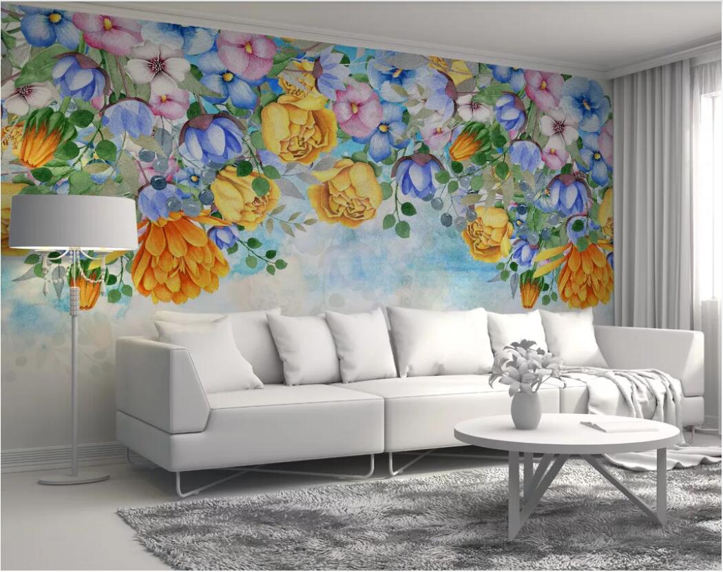

3d room wallpaper custom photo mural Watercolor flower small fresh minimalist Nordic TV background wall wallpaper for walls 3 d, Non-woven fabric