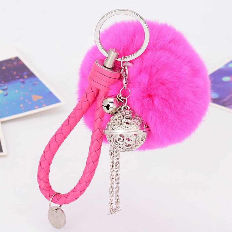 

New silver bell Fur Ball Keychain handBag Ring Plush porte clef Artificial fur PomPom key chain Ornament pom pom Pendant
