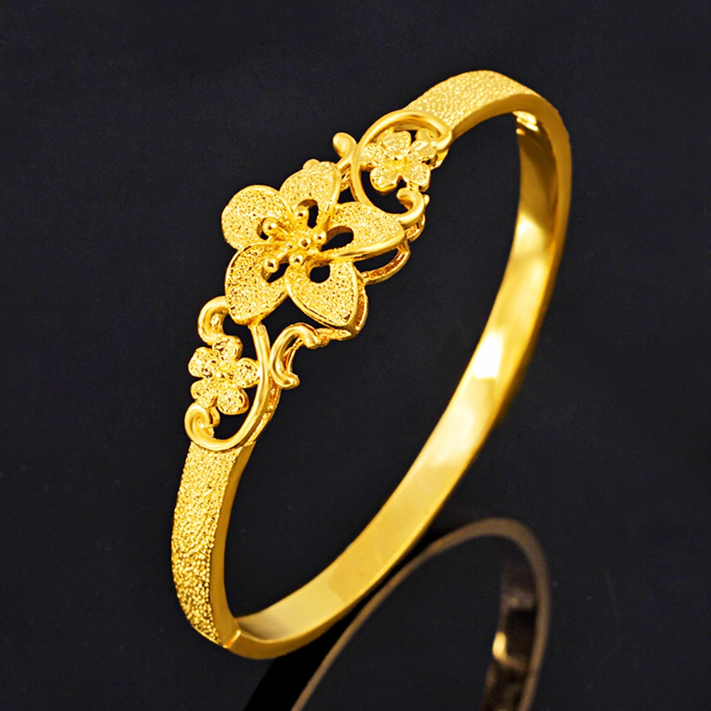 Flower Pattern Charm Bangle 18K Yellow Gold Filled Classic Womens Bangle Bracelet Openable Jewelry Gift-image-710310646
