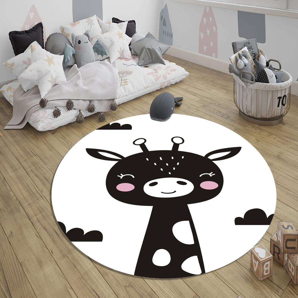 

Else Black White Giraffe 3d Pattern Print Anti Slip Back Round Carpets Area Round Rug For Kids Baby Children Room, As pic