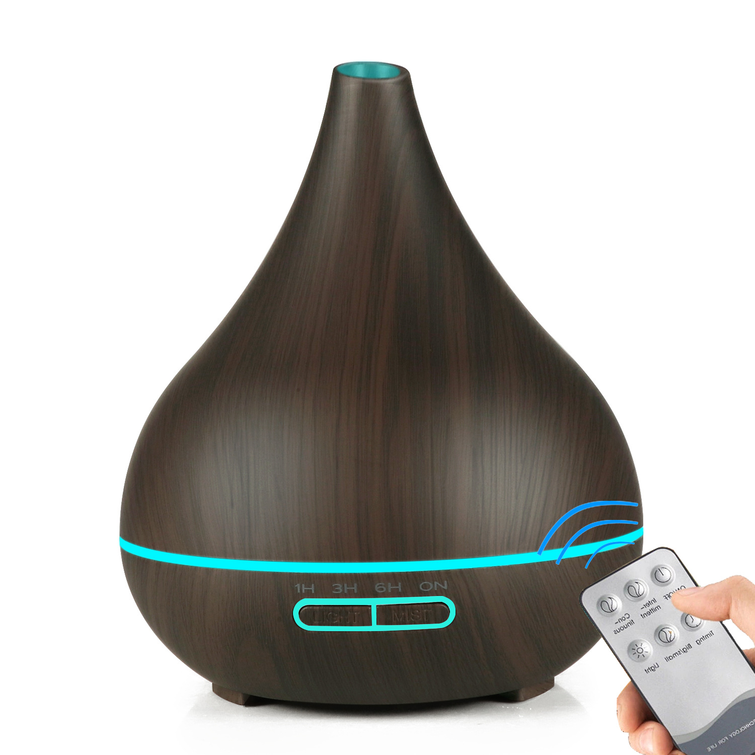 

Ultrasonic Electric Air Humidifier Aroma Oil Diffuser Wood Grain Designer Remote Control 7 colors LED Lights for home 400Ml