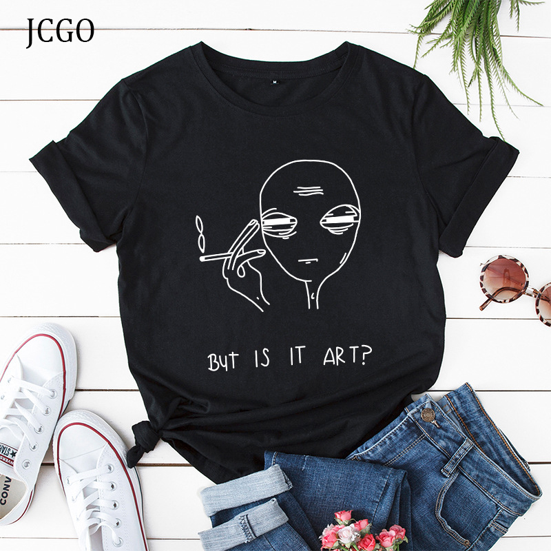 

JCGO Women Summer T Shirt Cotton Plus Size 5XL Short Sleeve Funny Aesthetic Graphic Print O-Neck Casual TShirts Basic Tops Tees, Light pink