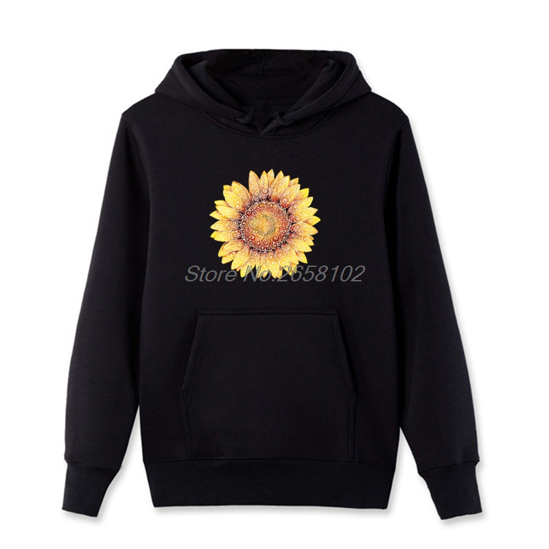 

Fashion Swirly Sunflower Hoodie Men Cotton Hoodies Spring Autumn Sweatshirt Hip Hop Tops Coat Harajuku Streetwear, Black