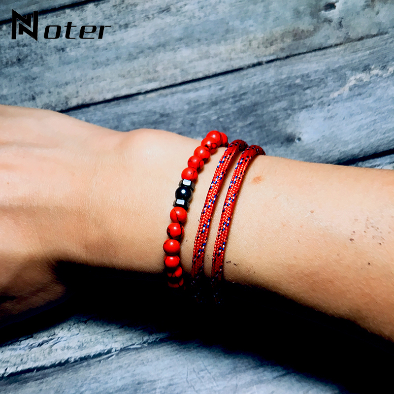 

Noter 2pcs Bracelet Homme Fashion Adjustable Braided Umbrella String Braslet Natural 6mm Stone Braclet Summer Camping Jewelry