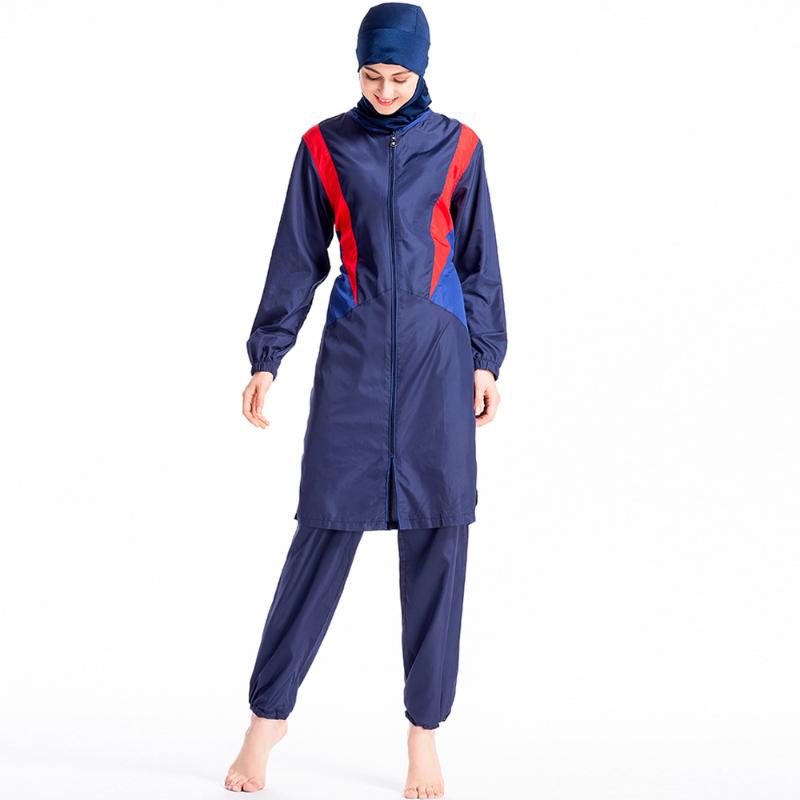 

Muslim Swimwear Islamic Women Zipper Bathing Suit Swim Surf Wear Swimsuit Full Coverage Beach Sun Protection Sports 3 Piece Sets