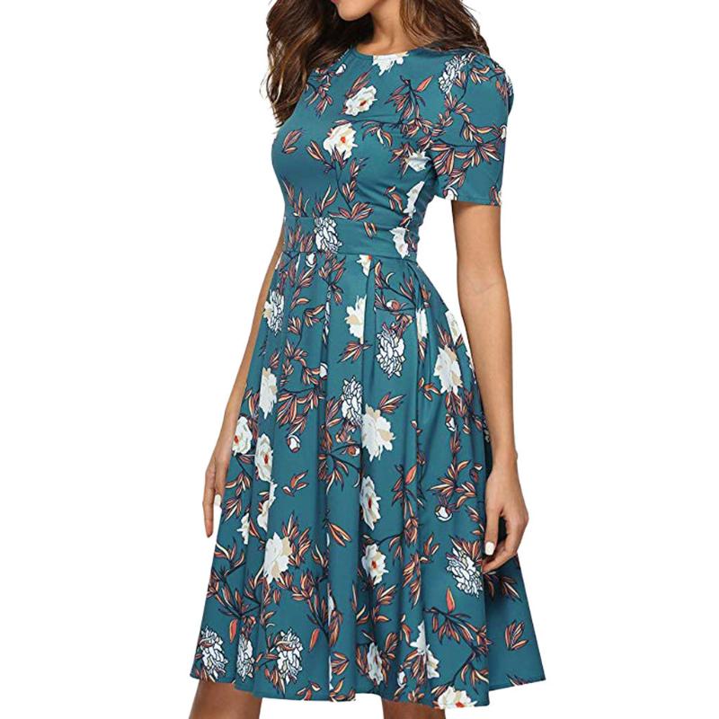

JAYCOSIN Women Dress 2020 Summer Floral Print Boho Beach Dress Short Sleeve Party Vestidos Plus Size XXXL dropshipping 509, Blue