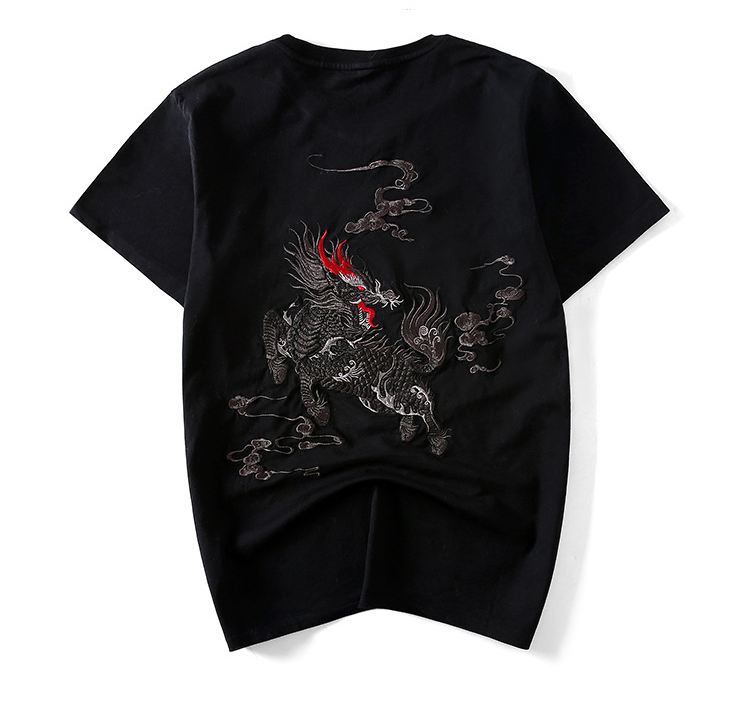 

New Men's Summer T-shirt Leisure Short Sleeve Men's Embroidery Clothing Comfortably Weared with Chinese Kirin Pattern clothing, R1M810TS-28, White