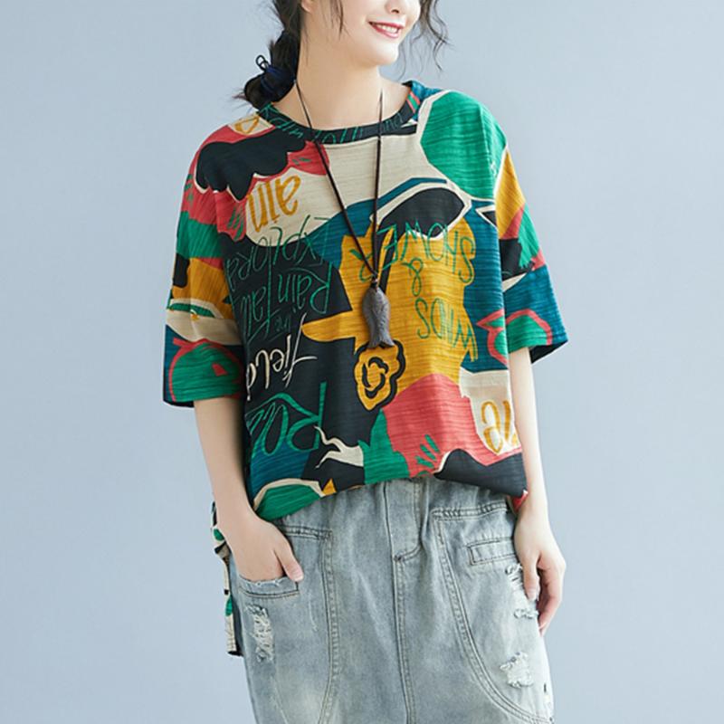 

Supermiss Women Short Sleeve T Shirt Color Block Printed Tops Loose Round Collar Tee Tunic 2020 New Tops Plus Size, Style11-1