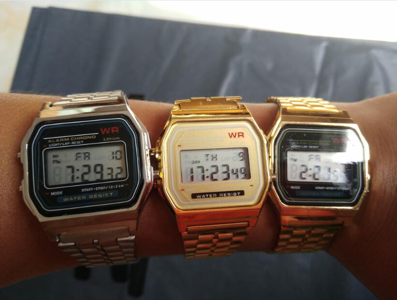 

fashion classic student f-91w watches unisex Candy Child f91 thin LED watch alarm clocks, Gold 1