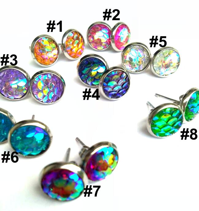 

Earring Steel Tone Mermaid Resin For Wholesaling Stone Gift Lady Handmade Simple Resin Round Nice Druzy Earrings Trendy Stainless Arahx